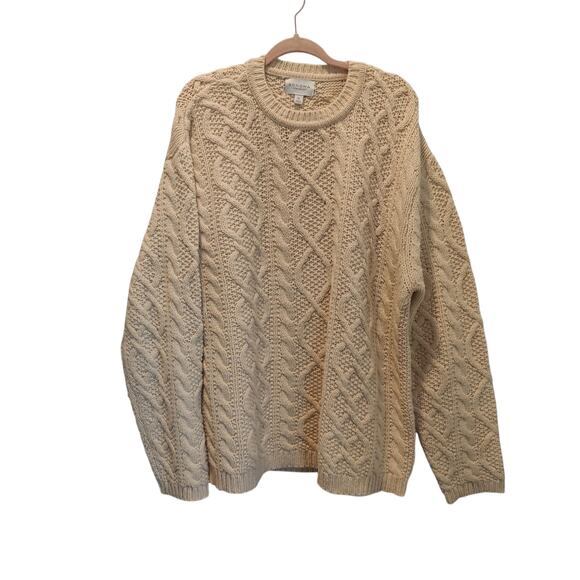 Sonoma Men's Sz XL Cream Chunky Cable Knit Fisherman Sweater Thick Wool Blend - Picture 1 of 6